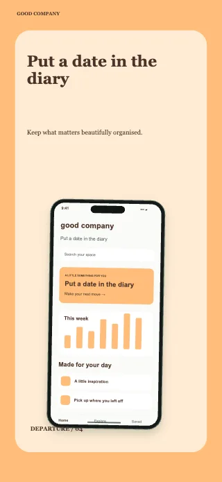Good Company screenshot design: Departure ticket